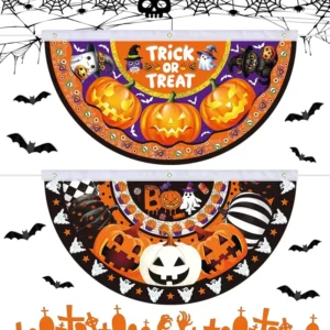 Halloween Pleated Fan Banner Bunting with Trick or Treat, Boo, Ghost, Pumpkin, Jack-O’-Lantern and Witch Designs
