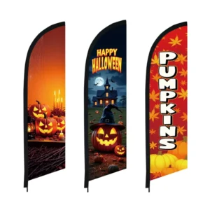 Halloween Pumpkin Feather Flag, Polyester, Farm Stand Outdoor Yard, Autumn Decor (Pole Not Included)