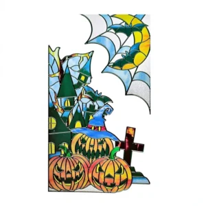 Halloween Solid Stained Glass Window Stickers UV Blocking Static Cling Cute Pumpkin Bat Design 45x80D