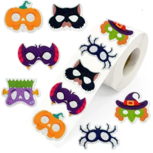 Halloween Stickers Bat Cat Pumpkin Frankenstein Mask Pattern Self-Adhesive Glitter Stickers for Gift Decor