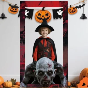 Halloween Whimsical Decorative Hollow-out Photo Frame Flag Banner Props Polyester Material