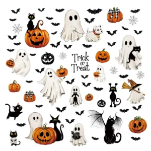 Halloween Window Clings Static Cling White Ghost & Bat Window Decals for Party Decor