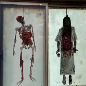 Halloween Window Stickers Skeleton PVC Halloween Wall Stickers Wall Decorations Scary Female Ghost Decorations Door Stickers