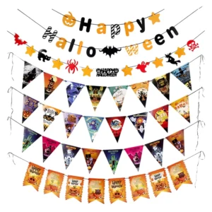 Halloween Witch Ghost Pumpkin Hanging Banner White Card Paper Fishtail Decoration