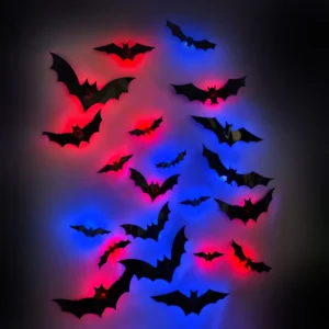 Halloween themed Party Window Display Wall Embellishments 3D LED Illuminated PVC Bat Stickers Indoor Use