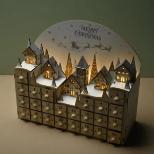 Handmade Wooden Christmas Tabletop Decorative Calendar Cabinet Holiday Ornament Children’s Toy Gift