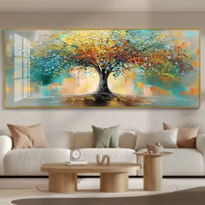 Handpainted Colorful Tree and Flowers Oil Painting on Canvas Poster Wall Art