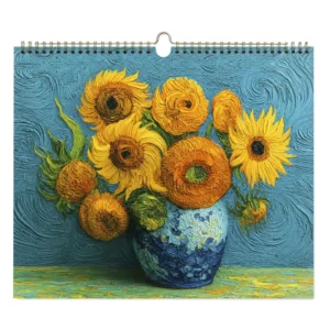 Hanging Wall Calendar Photo Frame Classic Sunflowers Painting Large Size Sturdy Spiral Binding Monthly Planner Paper