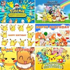 Happy Birthday Cartoon Character Backdrop Banner for Kids Birthday Party Photography