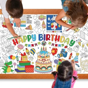 Happy Birthday Coloring Poster for Kids Educational Paper Tablecloth 30 x 300cm
