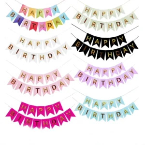 Happy Birthday Hanging Paper Banner Bunting Gold Stamping Party Wall Decoration