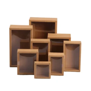 Hard Kraft Paper Packaging Box With Window for Business Custom Uv Coating Vanishing Art Small Product Packaging Paper Drawer Box