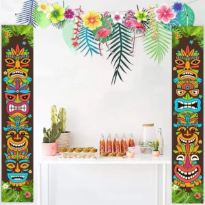 Hawaiian Luau Tropical Tiki Totem Door Porch Sign Banner for Birthday and Carnival Parties