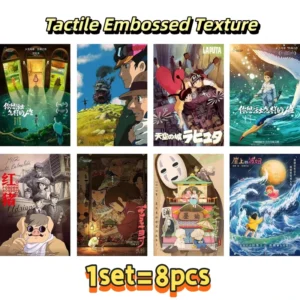 Hayao Miyazaki Anime Poster Set 8PS 16.5×11.4 Inch Unframed HD Offset Printing with Tactile Embossed Texture Gift for Anime Fans