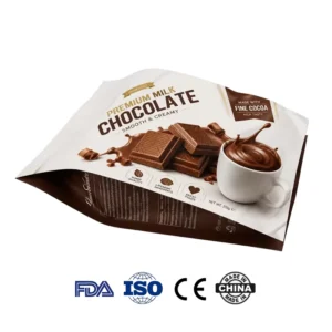 Heat Seal 4-Side Seal Chocolate Wrapper Pouch with Transparent Window, Flat Bottom, Euro Hole