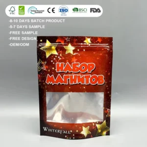 High Quality Clear Window Stand-Up Plastic Bags for Magnet Toy Packaging, Custom Printed OEM Manufacturer