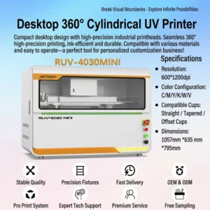 High-Speed Fully Automatic Cylindrical UV Inkjet Printer with Touchscreen for Conical Wine Bottles, Coffee Cups, Eggs, and 3D Relief