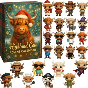 Highland Cow Advent Calendar Acrylic Christmas Keychain 37x40x3mm 130g