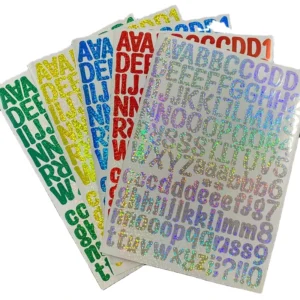 Holographic Rainbow Letter and Number Stickers, Colorful Self-Adhesive Vinyl Kiss-Cut Sheets