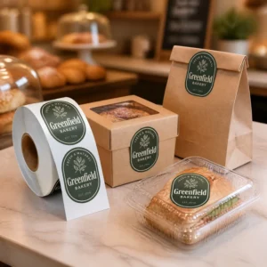 Holographic Restaurant Bakery Logo Barcode Stickers for Snack and Pizza Packaging Printed Adhesive Synthetic Paper