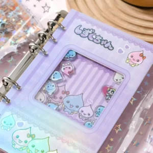 Holographic Shaker Window PVC Loose-Leaf Photocard Binder, Mini Snap-Button Cartoon Photo Card Album