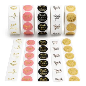 Hot Foil Stamped Thank You Sticker Roll Custom Gold Foil Sealing Stickers for Gift Packaging