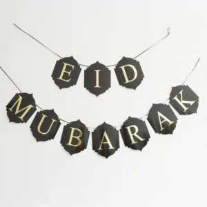 Hot Foiled Eid Hanging Letter Flags Lantern Shape Paper Bunting for Muslim Home Decoration
