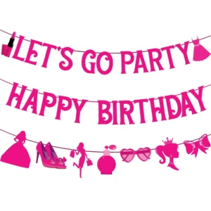 Hot Pink Let Us Go Party Happy Birthday Banner, Paper, Princess Theme, Valentine’s Day Party Decoration