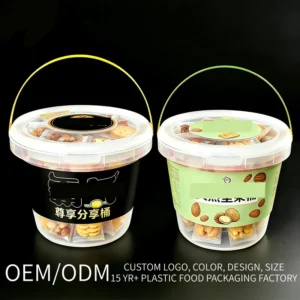 IML 3L Food-Grade PP Plastic Snack Bucket with Handle for Nuts Candy and Cookies