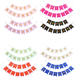 Individual Package 12*17cm Happy Birthday Hanging Paper Banner Gold Stamping for Party Wall Decoration