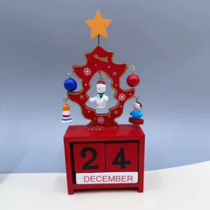 Individual Package Factory Eco friendly Christmas Wooden Crafts Kids Gift Table Top 3D Calendar Snow Man Red Green Ornaments