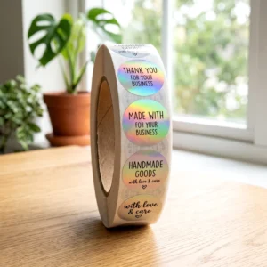 Iridescent Hologram Round Roll Slogan Labels Self-Adhesive Sealing Stickers for Small Business Packaging
