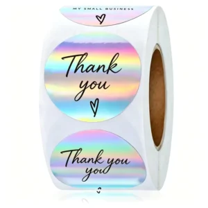 Iridescent Holographic Thank You Stickers for Cosmetic and Holiday Gift Packaging