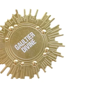 Irregular Gold Aluminum Waterproof Metal Nameplate with Glossy White Printing