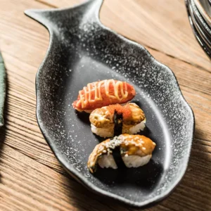 Japanese Large Fish-Shaped Ceramic Plate for Steamed Fish and Sushi
