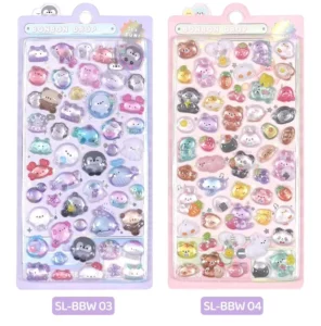 Japanese-Style 3D Relief Die-Cut PET Stickers, Cartoon Pattern, Gloss Finish