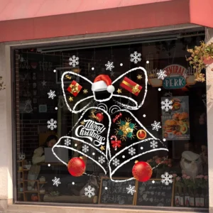 Jingle Bell Christmas Window Clings Static Window Stickers for Glass Double-Side Reusable Home Decoration Removable Decals