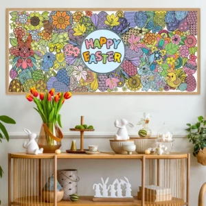 Jumbo Easter Mandala Coloring Poster Custom DIY Drawing Color Art Banner Wall Decor for Kids Classroom Spring Party
