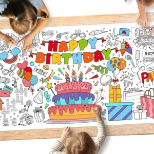 Jumbo Happy Birthday Coloring Poster DIY Tablecloth with Custom Size/image for Birthday Party Wall Art Decor