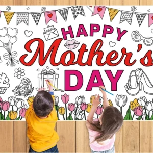 Jumbo Mother’s Day Coloring Poster Custom DIY Educational Doodle Tablecloth for Mother’s Day Party Wall Art Decor