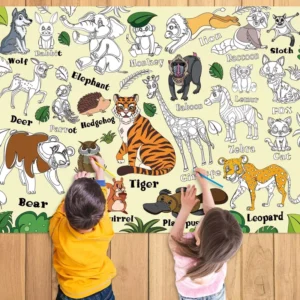 Jungle Animal Painting Offset Paper Poster for Classroom Wall Birthday Activity Table Cover