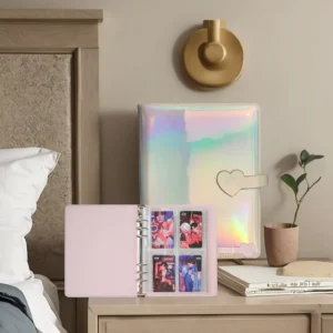 K-Pop Laser Mirror Large-Capacity 6-Hole Loose-Leaf Leather Photocard Album Holder