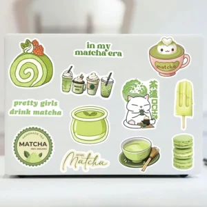 Kawaii 50 Sheets Matcha Sticker Set Waterproof Vinyl Japanese Style Decorative Label for Teen Girls Scrapbook Diary Party Favor