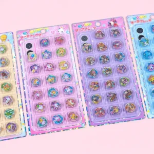 Kawaii Anime Epoxy Raised Stickers Multi-Shape Heart Flower Round Holographic Sequin 3D Sticker Pack for Gift