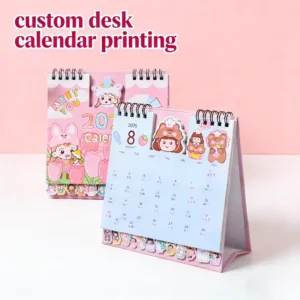 Kawaii Cartoon Custom Logo Printed Monthly Spiral Wire-O Stand Flip Desk Calendar