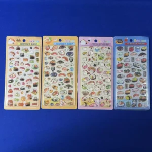 Kawaii Food Cardstock Cartoon Sticker Sheets Sashimi Rice Ball Dessert Dome Embossing Kids Scrapbook Japanese Food Craft