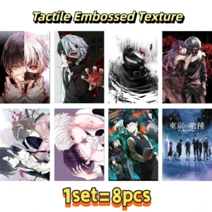 Ken Kaneki Anime Poster Set 8PCS 16.5×11.4 Inch Unframed HD Offset Printing with Tactile Embossed Texture Gift for Anime Fans