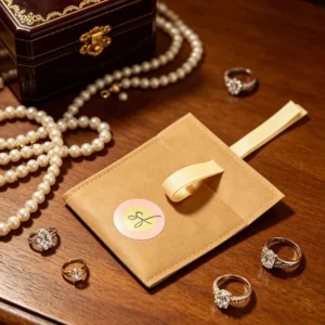 Khaki Suede Flap Jewelry Packaging Gift Pouch
