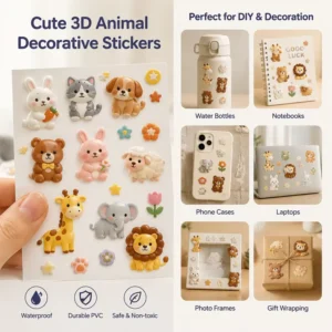 Kids 3D Cartoon Animal PVC Decorative Stickers