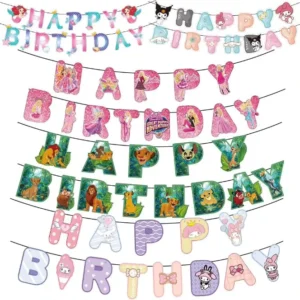 Kids Birthday Party Happy Birthday Banner for Boys and Girls Cartoon Character Sign